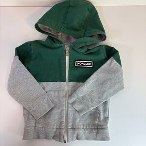 Moncler Kids Toddler Green Gray Hoodie Logo Patch Size 18-24M Luxury, Designer